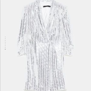 Zara sequin blazer dress white/silver